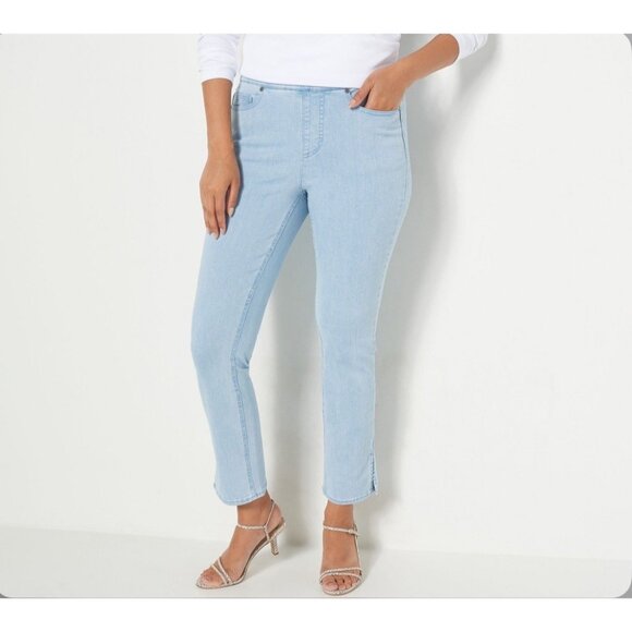 Isaac Mizrahi Live True Denim Straight Ankle Jeans w/ Slit 28T Light A467139 NEW - Picture 1 of 3
